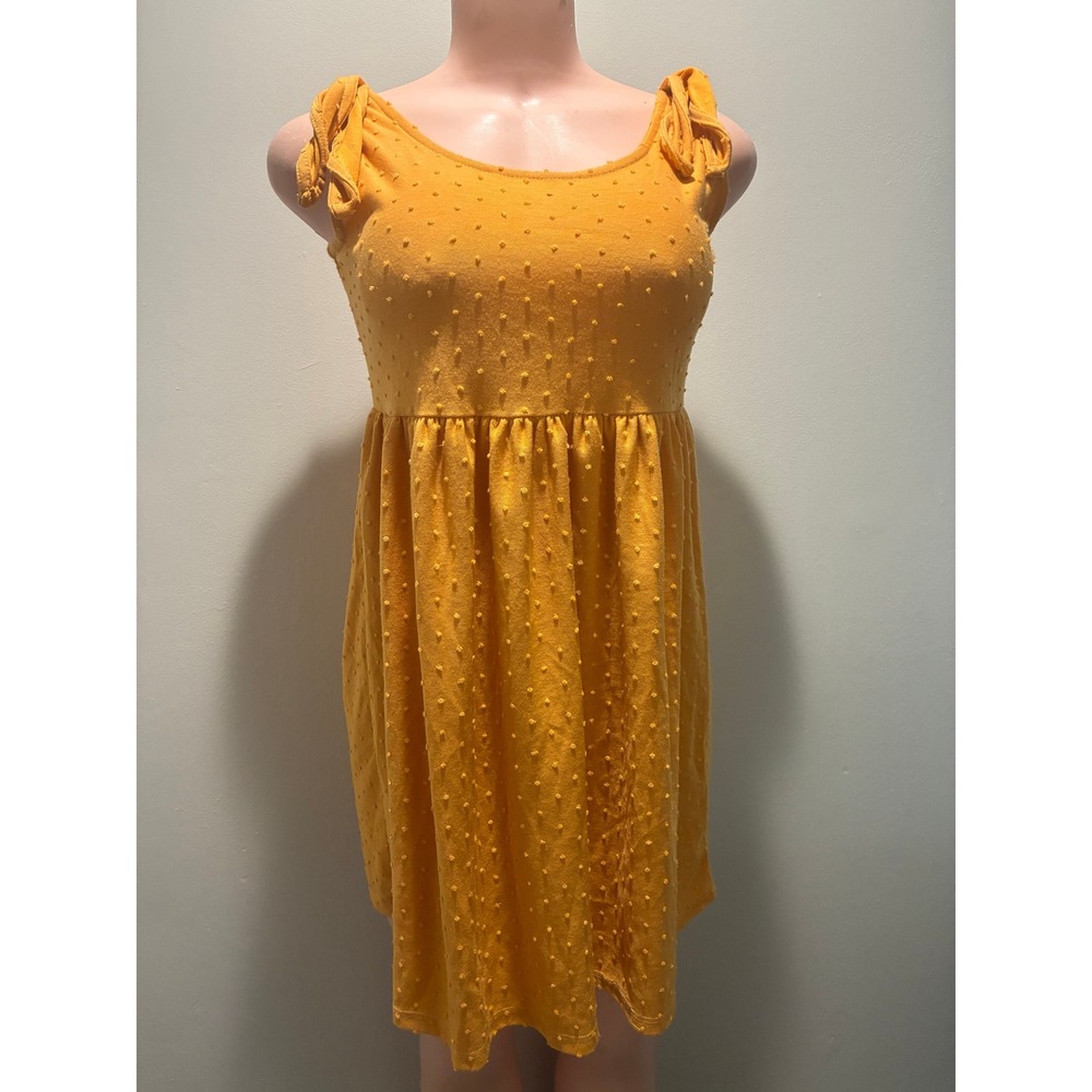 See You Monday Swiss Dot Mini Dress Womens M Yellow Excellent Tie Shoulder